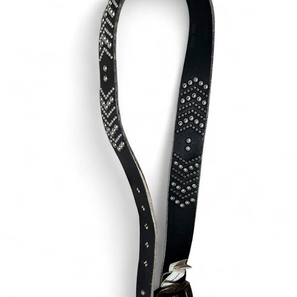 Diesel Vintage Studded Leather Belt Black Silver Logo Buckle Size 34 Made Italy - Picture 7 of 8